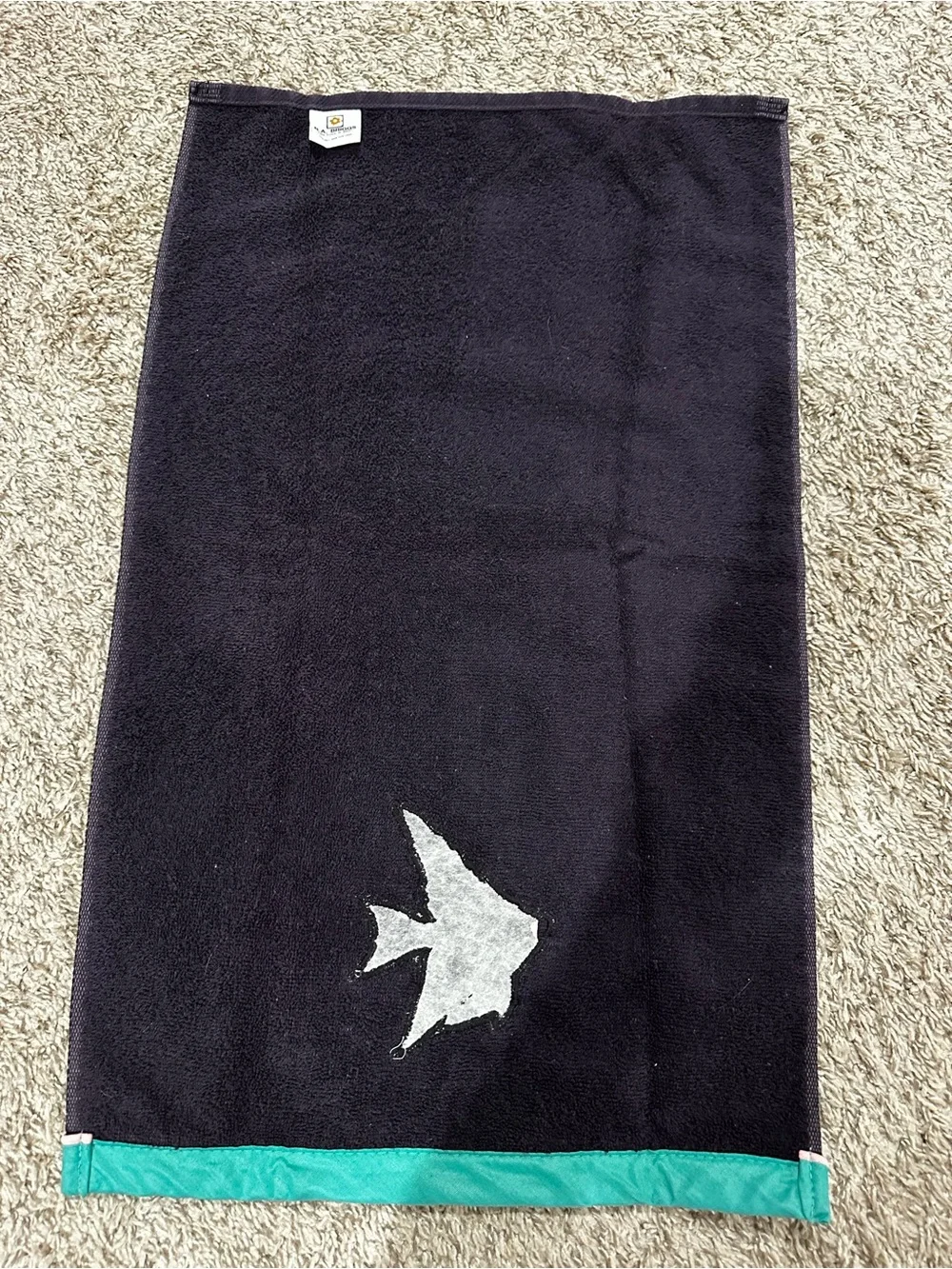 R.A. Briggs Cotton Hand Towel Embroidered Fish Navy/Teal 15 x 26 in